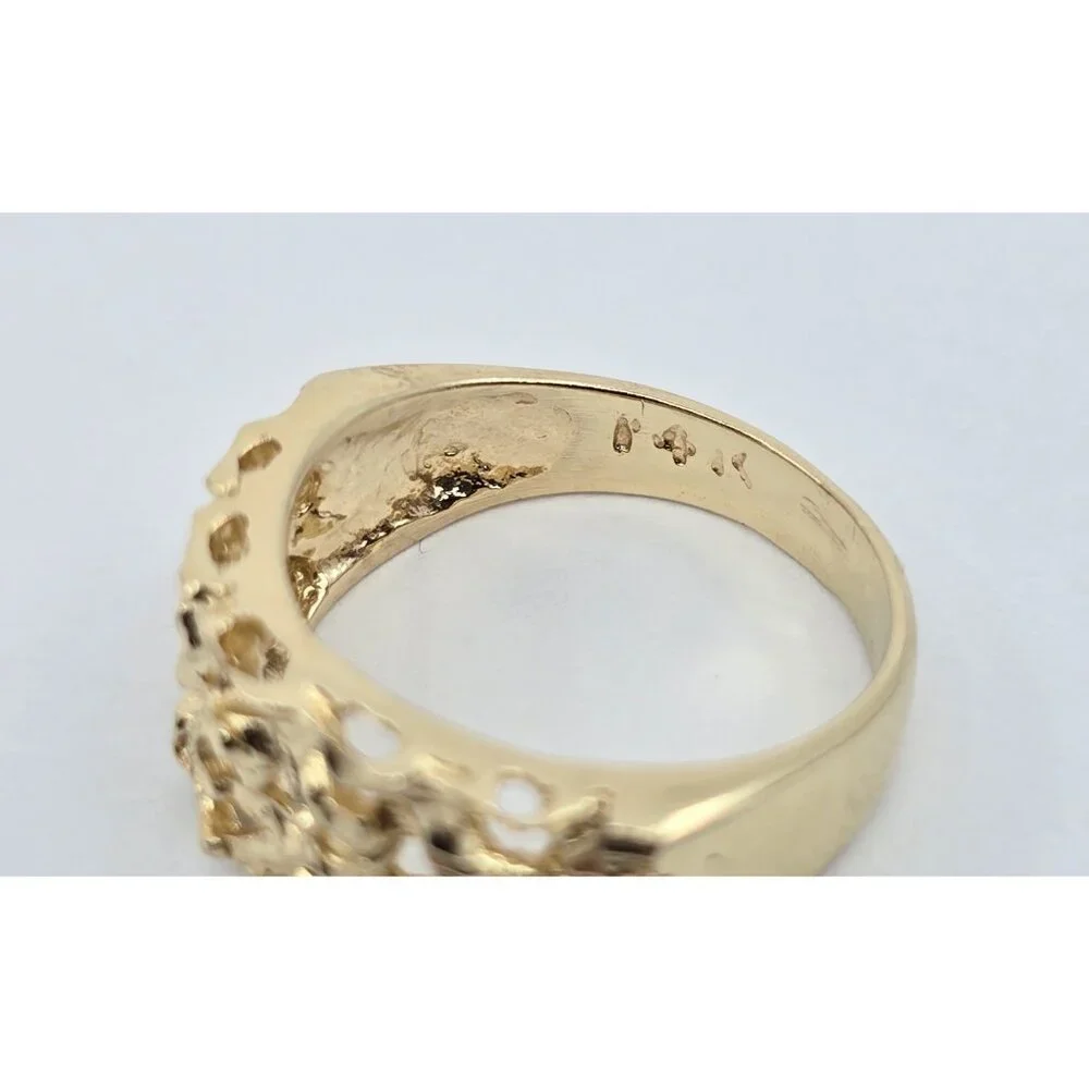 Unique 14K Karat Solid Yellow Gold Designer Diamond Cut Nugget Ring - Size 5.50